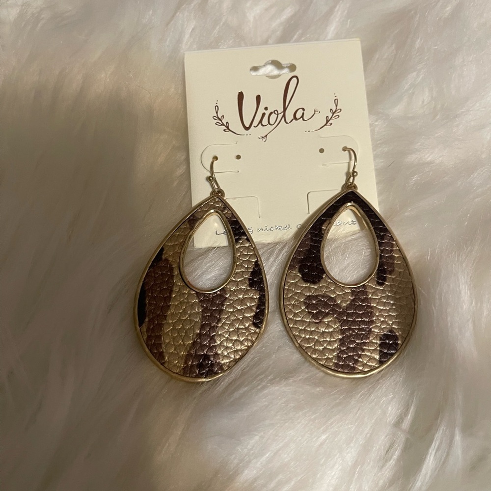 Viola Gold-Copper-BrownTextured Animal Print Earrings-New on Card